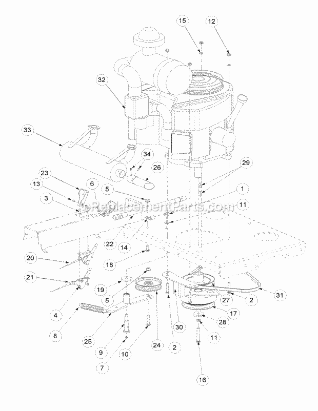 Engine Assembly Diagram and Parts List for M72-GN33 53CB5FJZ750-33HP-OHV Cub Cadet Lawn Tractor